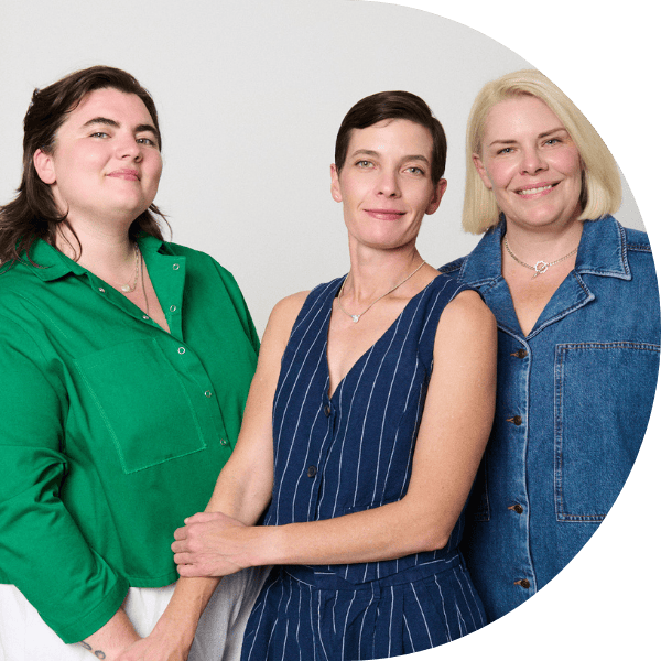 Portrait of Lizzy, Emma, and Gill seated together